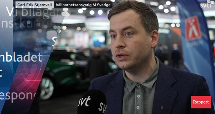 M Sveriges Carl-Erik Stjernvall intervjuad om elbilar i SVT Rapport 6 april 2025.