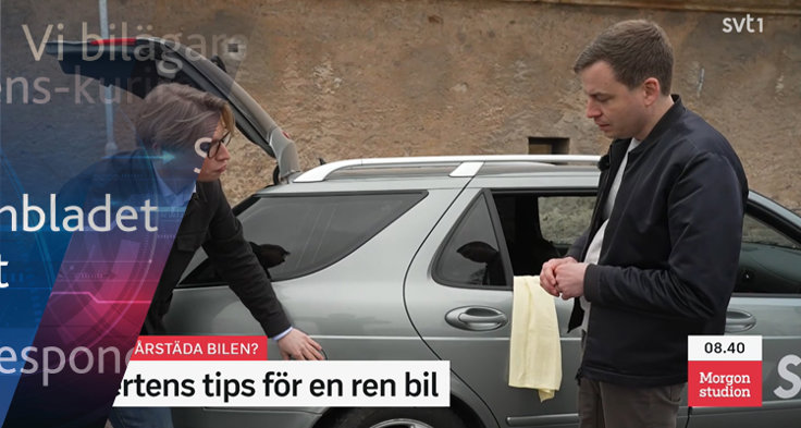 M Sveriges tekniska expert Carl-Erik Stjernvall ger tips för invändig så väl om utvändig rengöring av bilen i SVT Morgonstudion 25 mars 2025.