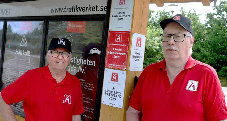 Lars-Erik Borggren och Thomas Kristoffersson från M Sveriges lokalklubb Kalmar–Öland på plats för att sätta upp skylten för 2025.